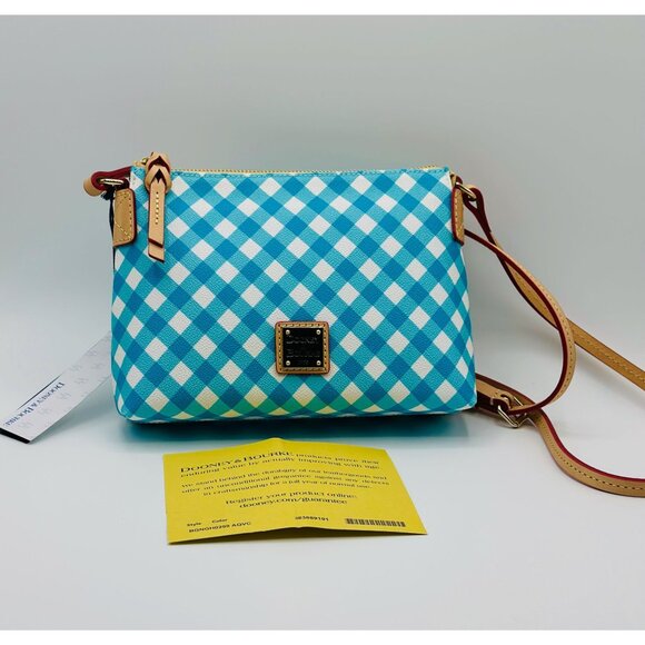 Dooney & Bourke Aqua Gingham and Vachetta Pouchette Crossbody Bag NWT *READ* - Picture 5 of 16